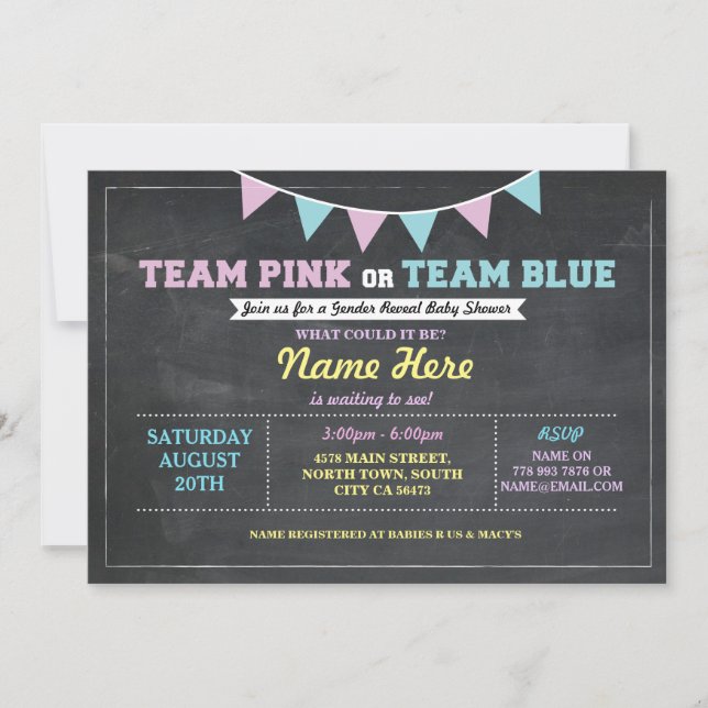 invitation d'Baby shower de révélation de genre Te (Devant)