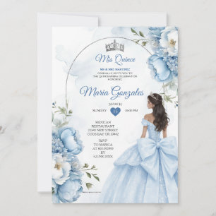 Invitation de 15 ans Dusty Blue Floral XV avec Cou