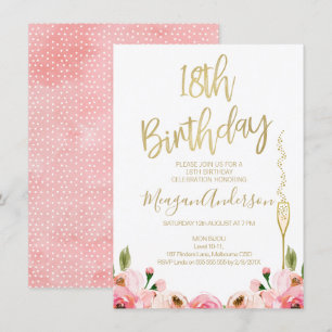 Invitation de 18e anniversaire Pink Gold Floral