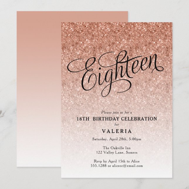 Invitation de 18e anniversaire Rose Parties scinti (Devant / Derrière)