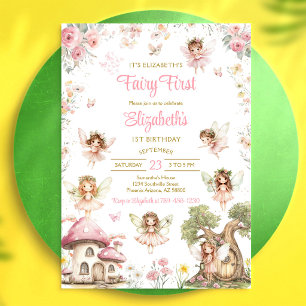 Invitation de 1er anniversaire de fille fée floral