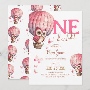 Invitation de 1er anniversaire rose boho Onederful