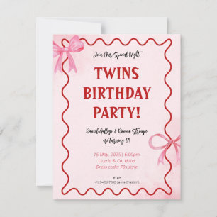 invitation de 1er anniversaire rose vif