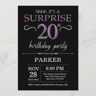 Invitation de 20e anniversaire Surprise Noir et Vi