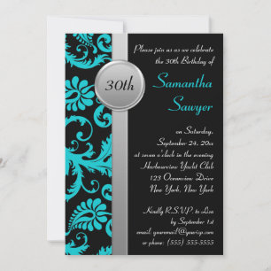 Invitation de 30e anniversaire Aqua, Black et Silv