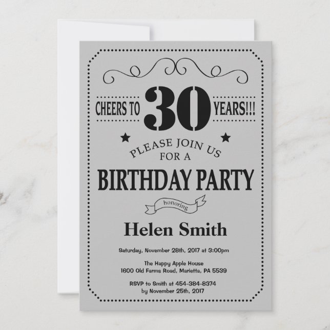 Invitation de 30e anniversaire Black and Silver Gr (Devant)