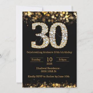 Invitation de 30e anniversaire en or noir