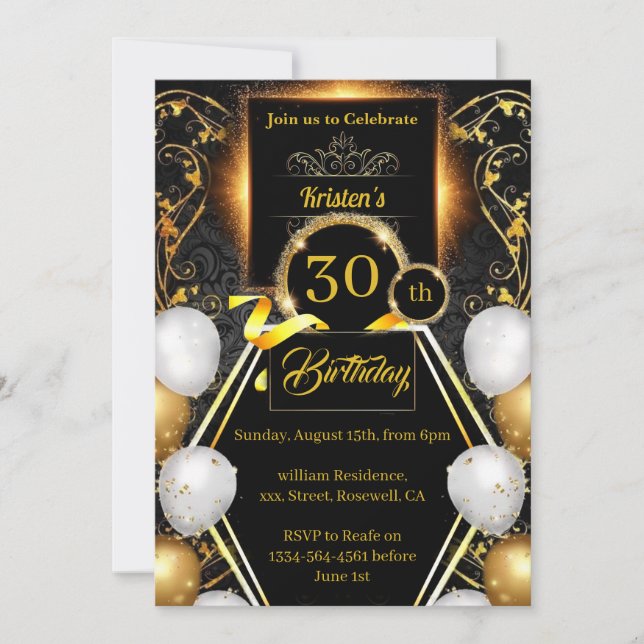 Invitation de 30e anniversaire Gold et Black (Devant)