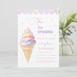 Invitation de 3e anniversaire avec crème glacée.