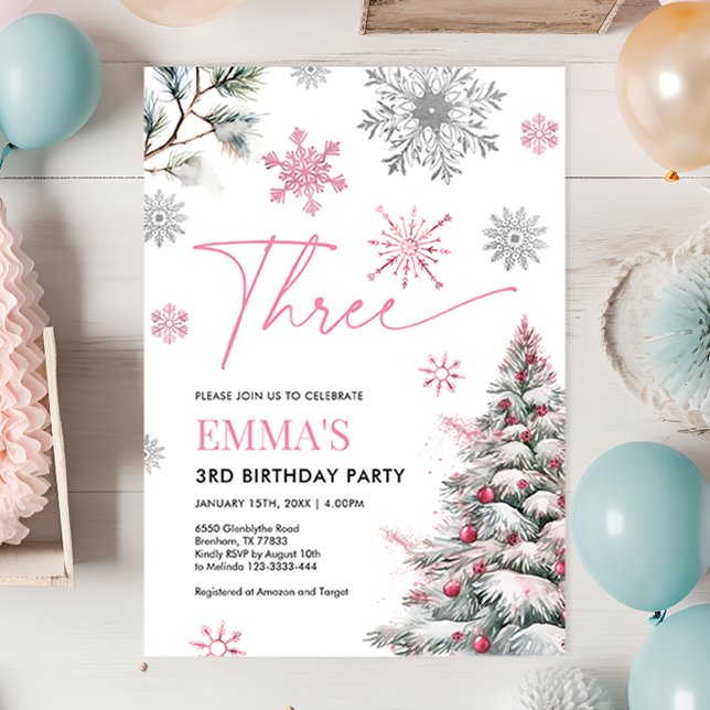 Invitation de 3e anniversaire, Hiver rose 3e anniv (Créateur téléchargé)