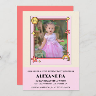 Invitation de 3e anniversaire Retro Super rose flo