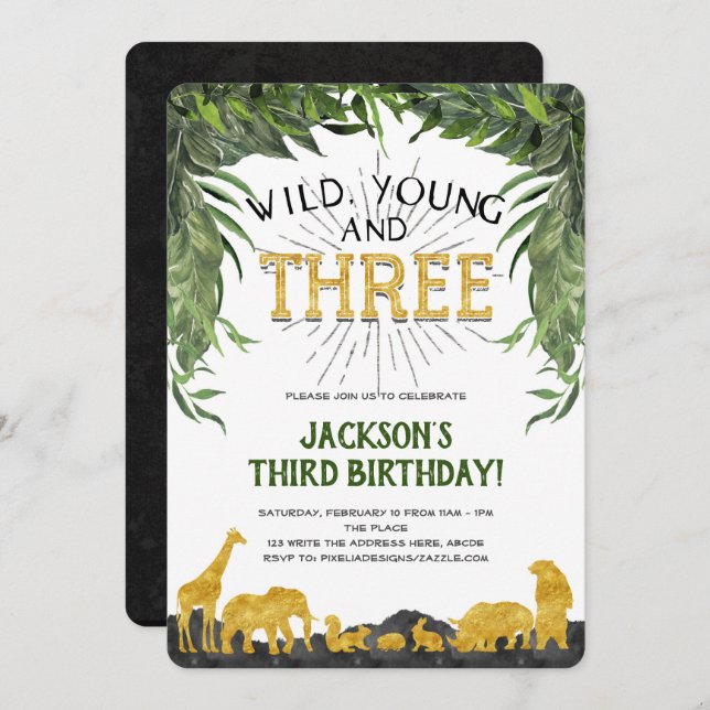 Invitation de 3e anniversaire, Wild young et trois (Devant / Derrière)