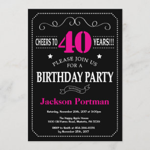 Invitation de 40e anniversaire Chalet noir rose ch