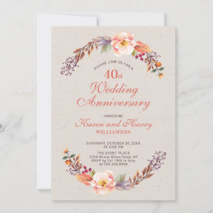 Invitation de 40e anniversaire de mariage floral a