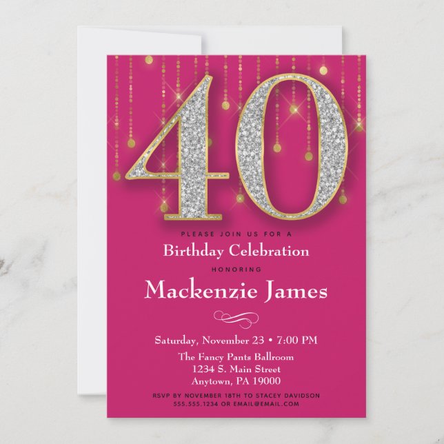 Invitation de 40e anniversaire Diamants d'or rose  (Devant)