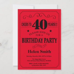 Invitation de 40e anniversaire Noir et Rouge