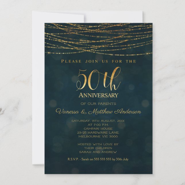 Invitation de 50e anniversaire de mariage Faux Or  (Devant)