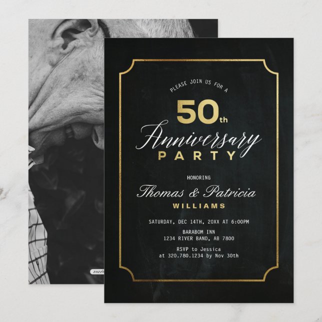 Invitation de 50e anniversaire de mariage Typograp (Devant / Derrière)