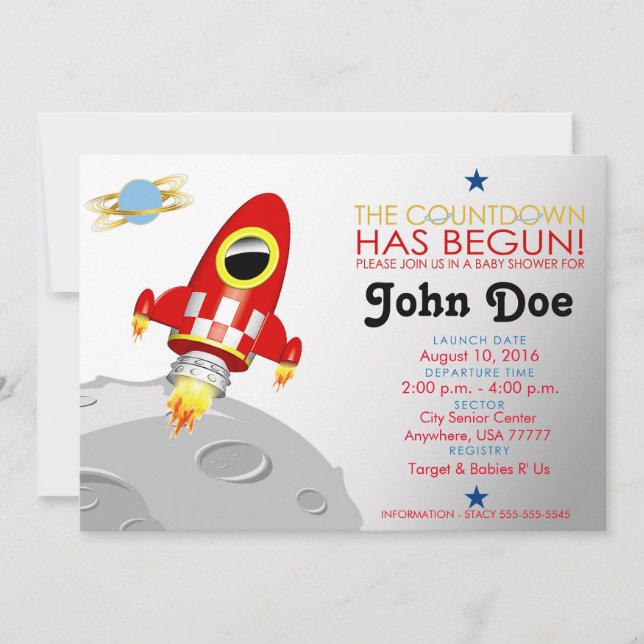 Invitation de 5x7 de "bateau de Rocket" de baby (Devant)