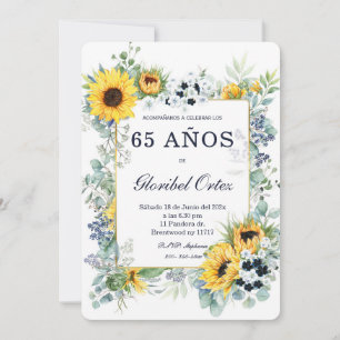 Invitation De 65 Años Mujer Azul Marino y Girasol