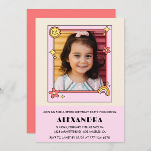 Invitation de 6e anniversaire Retro Super Rose Flo