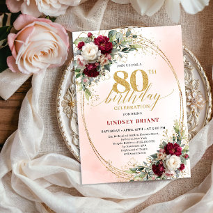 Invitation de 80e anniversaire Floral Boho Burgund