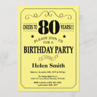 Invitation de 80e anniversaire Noir et Jaune