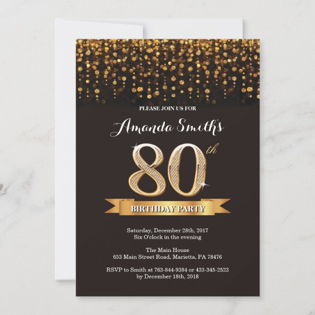 Invitation de 80e anniversaire Parties scintillant (Devant)