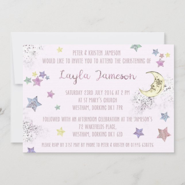 Invitation de Baby Pink Moon et Stars Party (Devant)