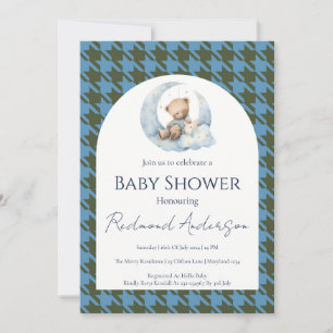 Invitation de baby shower à carreaux bleus