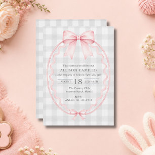 Invitation de baby shower à carreaux gris avec un