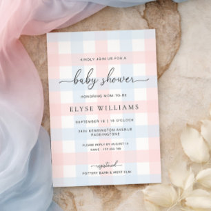 Invitation de baby shower à carreaux rose et bleu