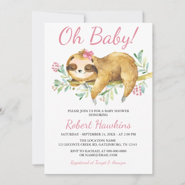 Invitation de Baby shower à fentes rose (Devant)