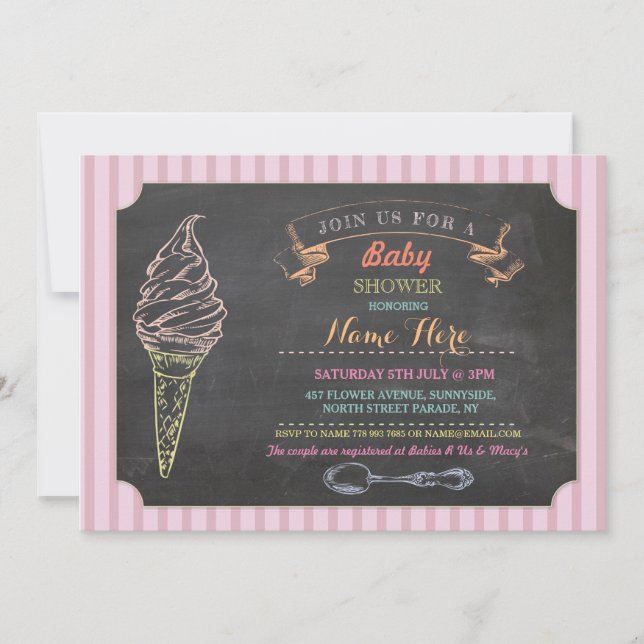 Invitation de Baby shower à la crème glacée (Devant)
