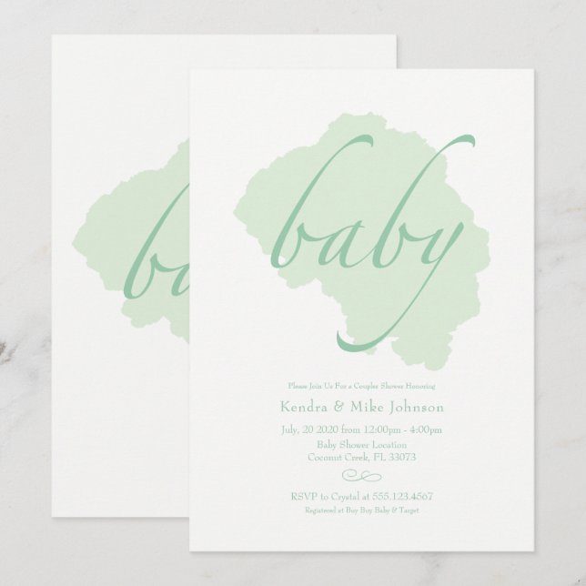 Invitation de Baby shower à la menthe délicate (Devant / Derrière)