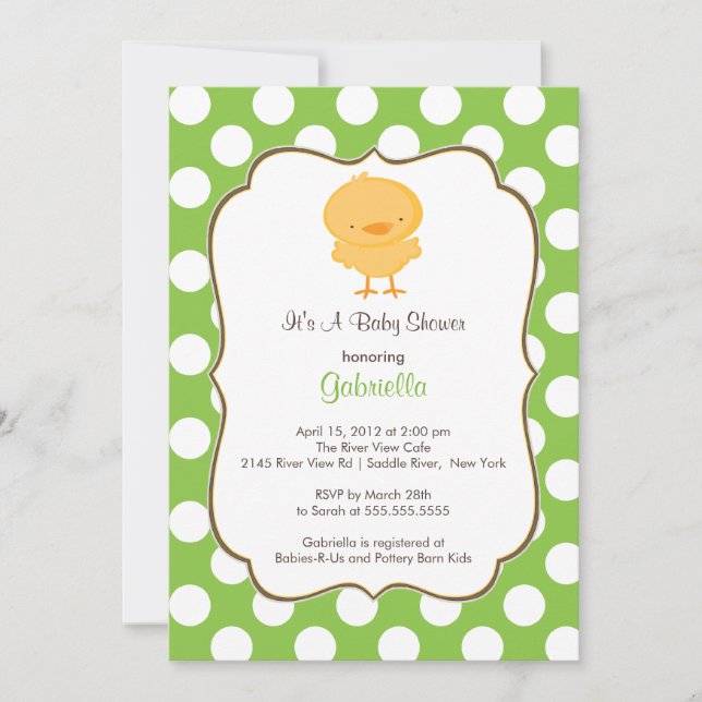 Invitation de Baby shower à la petite fille verte (Devant)