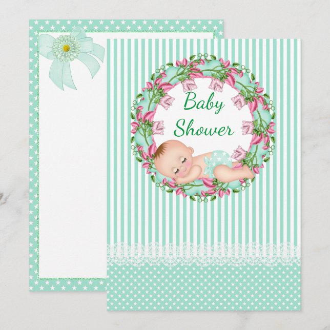 Invitation de Baby shower à la pointe verte (Devant / Derrière)