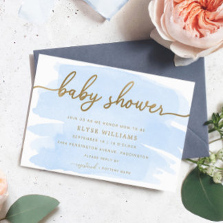 Invitation de Baby Shower à l'aquarelle bleue et o