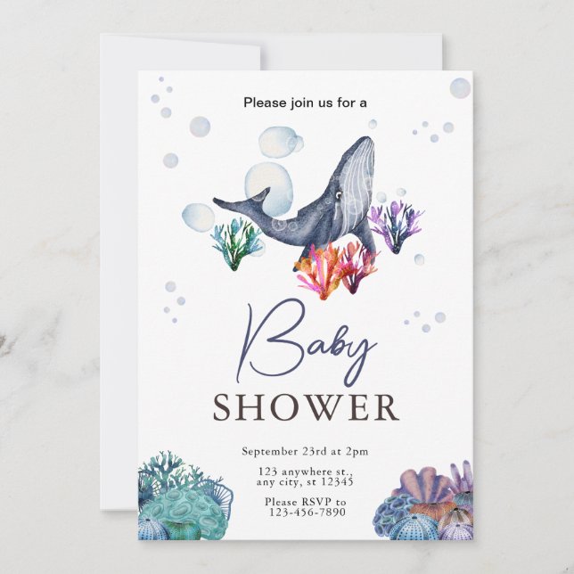 Invitation de baby shower à l'aquarelle océan sous (Devant)