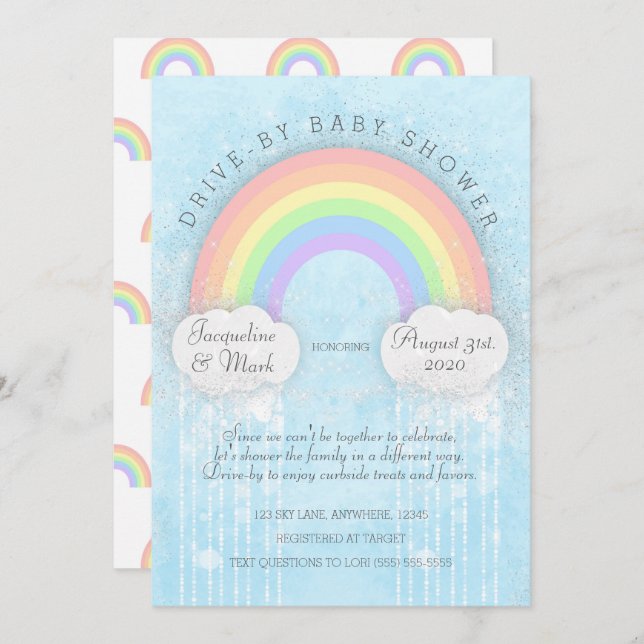 Invitation de Baby shower à l'arc-en-ciel (Devant / Derrière)