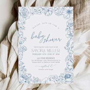 Invitation de Baby Shower à motif floral bleu Toil