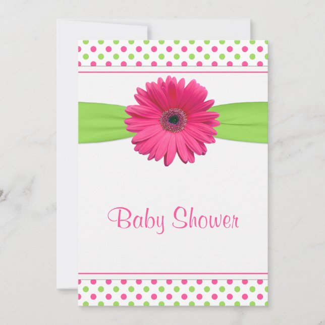 Invitation de Baby shower à points Polka vert rose (Devant)