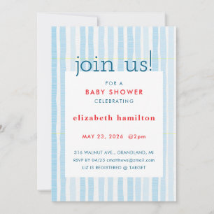 Invitation de Baby Shower à rayures aquarelles ble