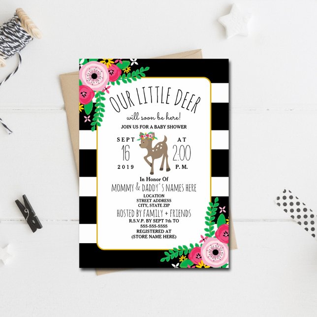 Invitation de Baby shower à rayures florales de Bo (Créateur téléchargé)