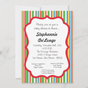 Invitation de Baby shower à rayures multicolores 5