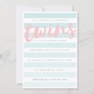 Invitation de Baby shower à rayures roses bleues T