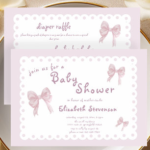 Invitation de Baby Shower à Ruban Rose Double Face