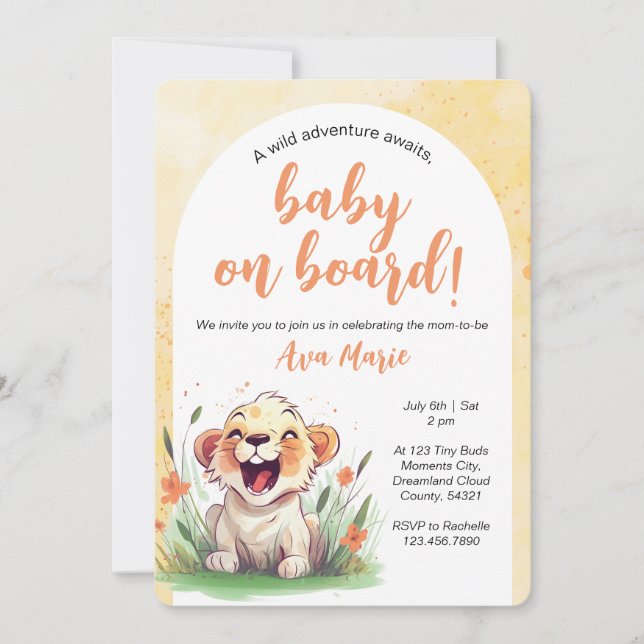 Invitation de Baby shower à thème Lion (Devant)