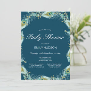 Invitation de baby shower à thème paon éditable