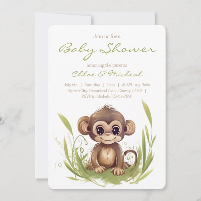 Invitation de Baby shower à thème singe (Devant)